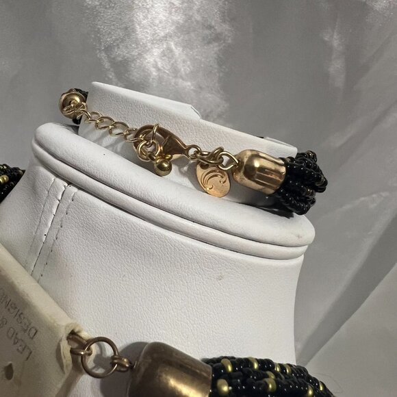 Vintage NENA Multi-strand Black & Gold Seed Bead Necklace, Bracelet & Earrings - Picture 5 of 8